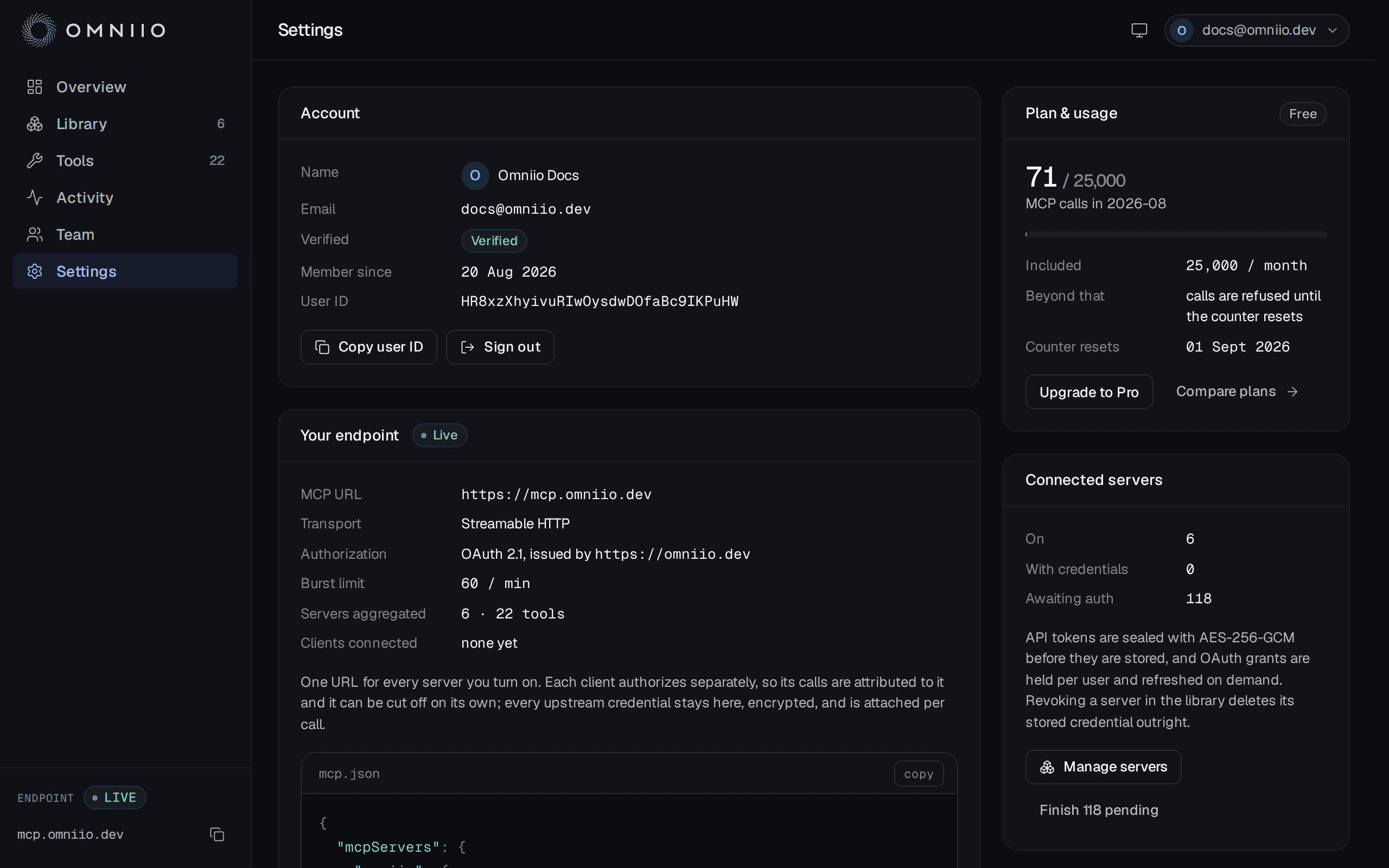 Omniio settings showing browser, email and webhook controls for approval notifications