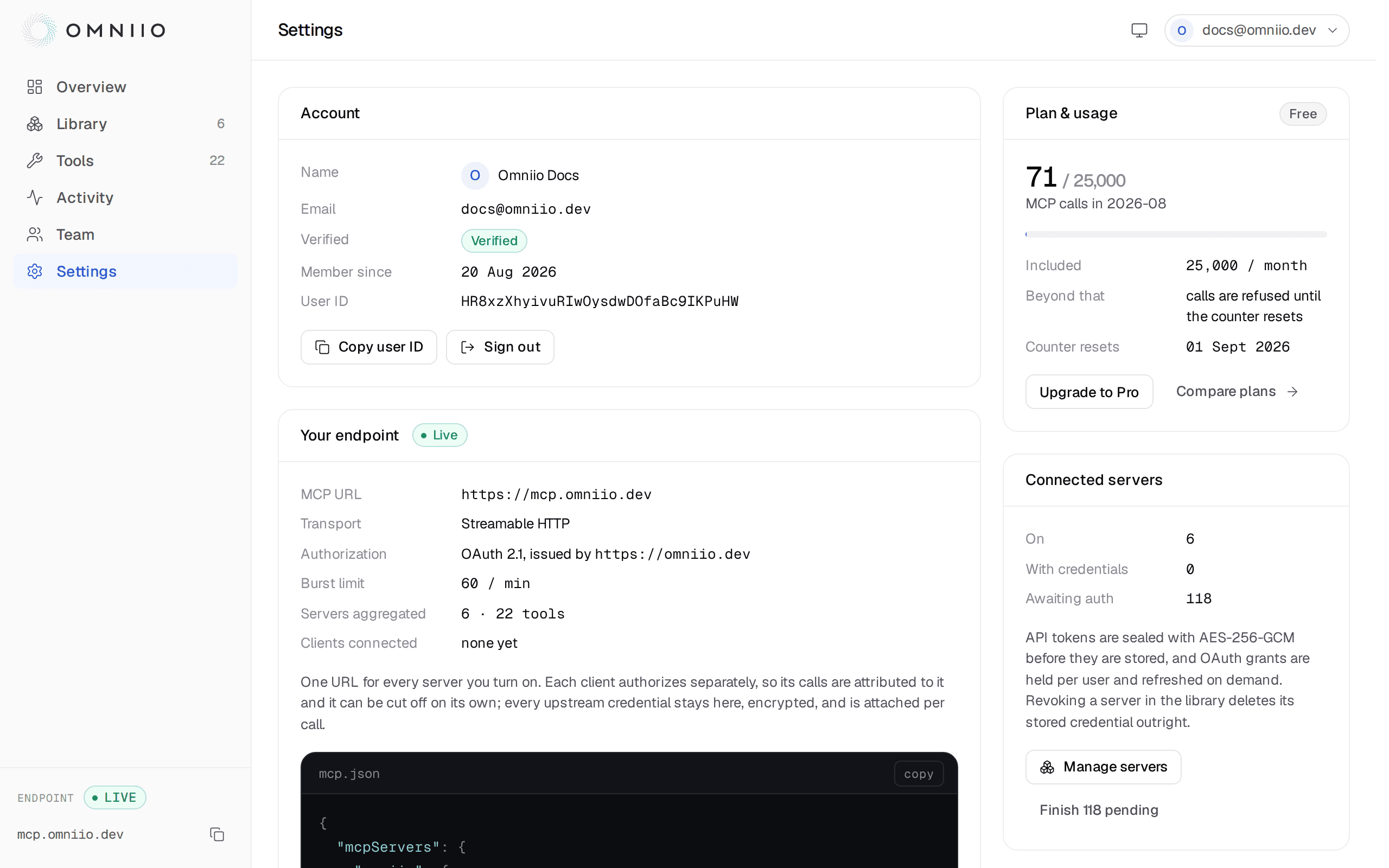 Omniio settings showing browser, email and webhook controls for approval notifications